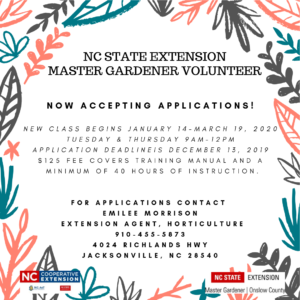 Cover photo for Onslow County Master Gardener Volunteer Program Now Accepting Applications.