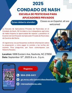Informational flyer about a Spanish Pesticide Safety School